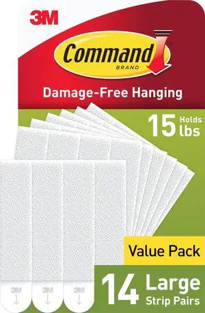 15 lb Large Picture Hanging Strips 14 Pairs (28 Strips), Damage-Free Hanging Picture Hangers, No Tools Wall Hanger for Home Decor, White Adhesive 15 lb Large Picture Hanging Strips 14 Pairs (28 Strips), Damage-Free Hanging Picture Hangers, No Tools Wall Hanger for Home Decor, White Adhesive