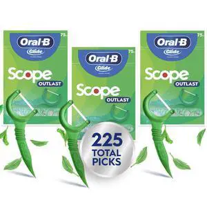 Glide Mint Dental Floss Picks with Long Lasting Scope Flavor, 75 Count, Pack of 3 Glide Mint Dental Floss Picks with Long Lasting Scope Flavor, 75 Count, Pack of 3