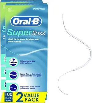 Super Floss Pre-Cut Strands, Dental Floss for Bridges, Braces and Wide Spaces, 100 Strands Super Floss Pre-Cut Strands, Dental Floss for Bridges, Braces and Wide Spaces, 100 Strands