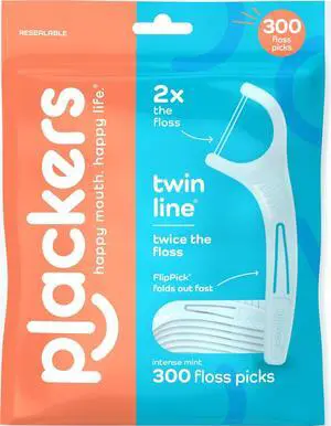 Twin Line Floss Picks, Intense Mint, 300 Count Twin Line Floss Picks, Intense Mint, 300 Count