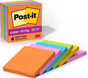 Super Sticky Notes, 3 x 3 in, Neon Fizz, 6 Pads, 70 Sheets/Pad Super Sticky Notes, 3 x 3 in, Neon Fizz, 6 Pads, 70 Sheets/Pad