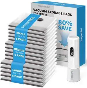 Travel Vacuum Bags with -60000Pa LED Pump, 15 Pack Vacuum Seal Bags for Clothing Travel in 3 Combo Sizes, Vacuums Storage Bags for Clothes, Save 80% of Space (15 Combo) Travel Vacuum Bags with -60000Pa LED Pump, 15 Pack Vacuum Seal Bags for Clothing Travel in 3 Combo Sizes, Vacuums Storage Bags for Clothes, Save 80% of Space (15 Combo)