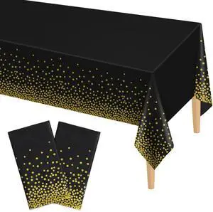 2 Pack Black and Gold Dot Disposable Tablecloths 54 x 108 Inch 2 Pack Black and Gold Dot Disposable Tablecloths 54 x 108 Inch