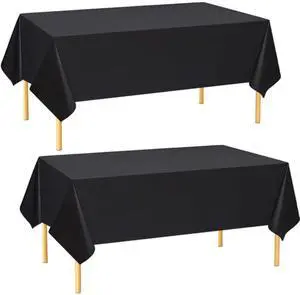 2 Pack Rectangle Tablecloths 54 x 108 Inch Water Resistant Tablecloths Disposable Table Cover for Dining Table, Buffet Party and Camping, Black 2 Pack Rectangle Tablecloths 54 x 108 Inch Water Resistant Tablecloths Disposable Table Cover for Dining Table, Buffet Party and Camping, Black