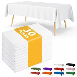 White Plastic Table Cloth - 30 Pack 54" × 108" Rectangle Disposable Tablecloths for 6FT Tables, Waterproof Table Cover for Party, Holiday & Gathering Use White Plastic Table Cloth - 30 Pack 54" × 108" Rectangle Disposable Tablecloths for 6FT Tables, Waterproof Table Cover for Party, Holiday & Gathering Use