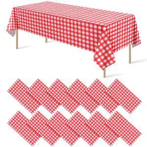 12 Pack Red and White Plastic Checkered Tablecloth, Premium Decorative Disposable Red Gingham Plaid Table Cloths for Parties, Rectangle Party Table Cover for Picnic Farm Birthday Wedding, 54x108 Inch 12 Pack Red and White Plastic Checkered Tablecloth, Premium Decorative Disposable Red Gingham Plaid Table Cloths for Parties, Rectangle Party Table Cover for Picnic Farm Birthday Wedding, 54x108 Inch