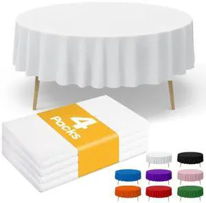 White Plastic Table Cloth - 4 Pack 84" Round Disposable Tablecloths for Round Tables, Table Cover for Holiday Parties & Gatherings White Plastic Table Cloth - 4 Pack 84" Round Disposable Tablecloths for Round Tables, Table Cover for Holiday Parties & Gatherings