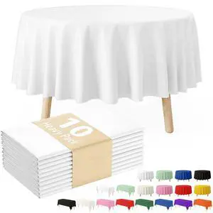 10 Pcs White Round Plastic Table Cloth Disposable, 84 Inch 10 Pcs White Round Plastic Table Cloth Disposable, 84 Inch