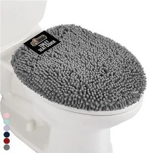 Soft Chenille Bathroom Toilet Lid Cover, Machine Washable Seat Covers, 19.5x18.5, Stays in Place Rubber Backing, Fits Most Round, Elongated and Oblong Lids, Accessories Decor, Grey Soft Chenille Bathroom Toilet Lid Cover, Machine Washable Seat Covers, 19.5x18.5, Stays in Place Rubber Backing, Fits Most Round, Elongated and Oblong Lids, Accessories Decor, Grey