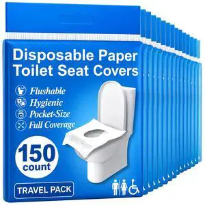 Disposable Toilet Seat Covers Flushable XL 150 Pack Adults & Kids Potty Training Travel Toilet Seat Cover 100% Biodegradable Public Restroom Protection for Airplane, Camping, Festivals Disposable Toilet Seat Covers Flushable XL 150 Pack Adults & Kids Potty Training Travel Toilet Seat Cover 100% Biodegradable Public Restroom Protection for Airplane, Camping, Festivals
