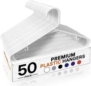 White Plastic Hangers 50 Pack, Slim Space-Saving Clothes Hangers White Plastic Hangers 50 Pack, Slim Space-Saving Clothes Hangers