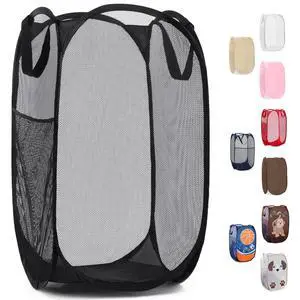 Collapsible Mesh Pop Up Hamper with Wide Opening and Side Pocket - Breathable, Sturdy, Foldable, and Space-Saving Design for Clothes and Storage (Black) Collapsible Mesh Pop Up Hamper with Wide Opening and Side Pocket - Breathable, Sturdy, Foldable, and Space-Saving Design for Clothes and Storage (Black)