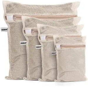 100% Cotton Mesh Laundry Bags, Premium Soft, No Dye, Set of 4, Natural 100% Cotton Mesh Laundry Bags, Premium Soft, No Dye, Set of 4, Natural
