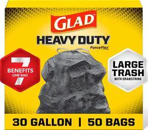 Large 30 Gallon Trash Bags, Unscented Heavy Duty Garbage Bags, Forceflex with Drawstring, 50 Count (Packaging May Vary) Large 30 Gallon Trash Bags, Unscented Heavy Duty Garbage Bags, Forceflex with Drawstring, 50 Count (Packaging May Vary)