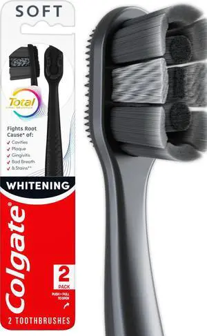 Total Whitening Charcoal Toothbrush, Soft, Black, 2 Pack Total Whitening Charcoal Toothbrush, Soft, Black, 2 Pack