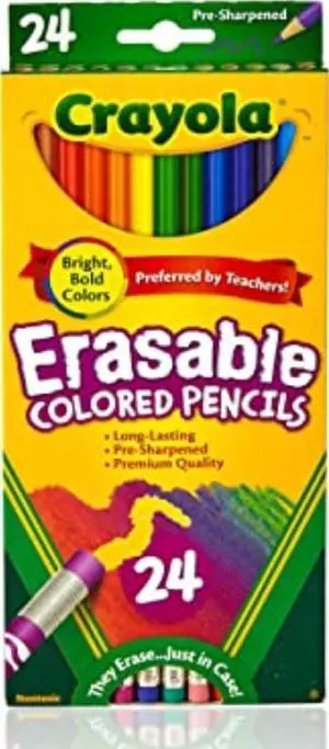 Erasable Colored Pencils (24ct), Kids Coloring Pencils for Coloring Books, Assorted Colors, Arts & Crafts Supplies, Gifts, Ages 6, 7, 8 Erasable Colored Pencils (24ct), Kids Coloring Pencils for Coloring Books, Assorted Colors, Arts & Crafts Supplies, Gifts, Ages 6, 7, 8