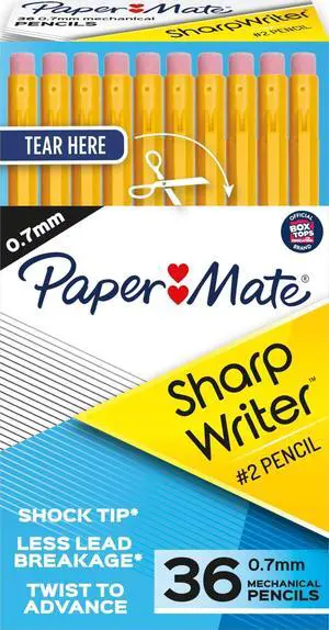 SharpWriter Mechanical Pencils, 0.7 mm #2 Pencil Lead, Yellow, 36 Count - Back to School Supplies SharpWriter Mechanical Pencils, 0.7 mm #2 Pencil Lead, Yellow, 36 Count - Back to School Supplies