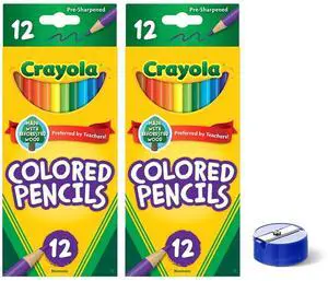Colored Pencils 12ct 2pk, Assorted Colors, Pre-Sharpened + Bonus Sharpener (Color May Vary) - Vibrant Colors for Art & School Projects Colored Pencils 12ct 2pk, Assorted Colors, Pre-Sharpened + Bonus Sharpener (Color May Vary) - Vibrant Colors for Art & School Projects