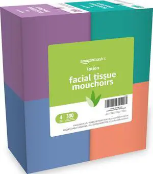 Facial Tissues with Lotion, 2-Ply, 300 Count (4 Boxes, 75 Tissues per Box), Packaging May Vary Facial Tissues with Lotion, 2-Ply, 300 Count (4 Boxes, 75 Tissues per Box), Packaging May Vary