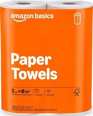 2-Ply Flex-Sheets Paper Towels, 2-Pack, 150 Sheets per Roll, 2 Basics Rolls = 6 Regular Rolls, for Everyday Use, Spills and Messes 2-Ply Flex-Sheets Paper Towels, 2-Pack, 150 Sheets per Roll, 2 Basics Rolls = 6 Regular Rolls, for Everyday Use, Spills and Messes