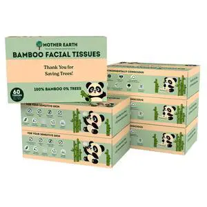Bamboo Facial Tissue Paper - 4 Ply Tissue Flat Box, Lint-Free, Hypoallergenic, Septic-Safe, Unscented, 60 Sheets per Box, 6 Pack, Total 360 Tissues Bamboo Facial Tissue Paper - 4 Ply Tissue Flat Box, Lint-Free, Hypoallergenic, Septic-Safe, Unscented, 60 Sheets per Box, 6 Pack, Total 360 Tissues