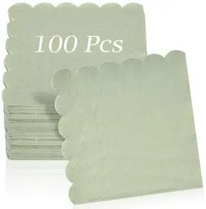 100 Pcs Scalloped Cocktail Napkins, 2-Ply Absorbent Disposable Sage Green 100 Pcs Scalloped Cocktail Napkins, 2-Ply Absorbent Disposable Sage Green