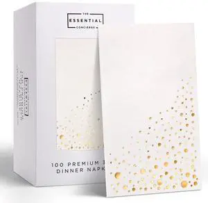 Gold Dinner Napkins, 100 White and Gold Napkins for Wedding Gold Dinner Napkins, 100 White and Gold Napkins for Wedding