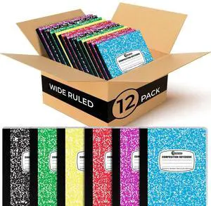 12 Pack Bulk Composition Notebook Wide Ruled, Assorted Colors 12 Pack Bulk Composition Notebook Wide Ruled, Assorted Colors