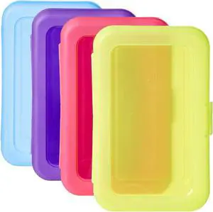 4-Pack Large Pencil Cases, Storage Organizer, Durable Plastic School Supply Box, Multi-Color Student Organization for Office, College & Classroom Supplies 4-Pack Large Pencil Cases, Storage Organizer, Durable Plastic School Supply Box, Multi-Color Student Organization for Office, College & Classroom Supplies