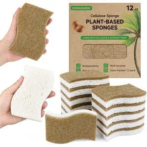 12 Pack Biodegradable Kitchen Dish Sponges, Natural Plant-Based Coconut Fiber and Compostable Cellulose Sponge, Non-Scratch Heavy Duty Sponges for Non-Stick Cookware, Kitchen Household Cleaning 12 Pack Biodegradable Kitchen Dish Sponges, Natural Plant-Based Coconut Fiber and Compostable Cellulose Sponge, Non-Scratch Heavy Duty Sponges for Non-Stick Cookware, Kitchen Household Cleaning