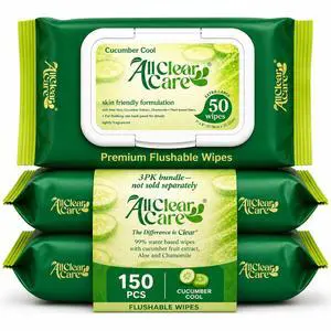 Flushable Wipes, Aloe, Cucumber and Chamomile, Sewer & Septic Safe, Extra Large Adult Wet Wipes, Cucumber Scent, 150 count (3 pack) Flushable Wipes, Aloe, Cucumber and Chamomile, Sewer & Septic Safe, Extra Large Adult Wet Wipes, Cucumber Scent, 150 count (3 pack)