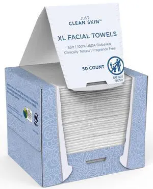 XL Dry Face Wipes (50 Ct, 1 Pack), Ultra-Absorbent Plant-Based Facial Towels, Disposable Makeup Remover Wipes for Face, No Fragrance, Hypoallergenic, 100% USDA Biobased, NEA Accepted XL Dry Face Wipes (50 Ct, 1 Pack), Ultra-Absorbent Plant-Based Facial Towels, Disposable Makeup Remover Wipes for Face, No Fragrance, Hypoallergenic, 100% USDA Biobased, NEA Accepted