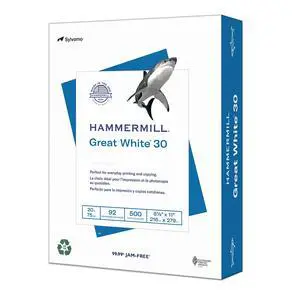 Printer Paper, Great White 30% Recycled Paper, 8.5 x 11-1 Ream (500 Sheets) - 92 Bright, Made in the USA, 086710 Printer Paper, Great White 30% Recycled Paper, 8.5 x 11-1 Ream (500 Sheets) - 92 Bright, Made in the USA, 086710