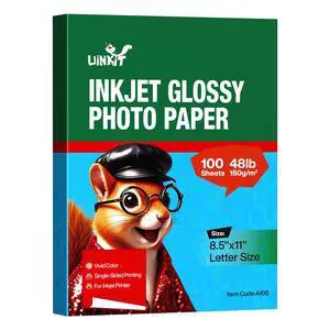 Glossy Inkjet Photo Paper 8.5 x 11, 100 Sheets, 180gsm 48lb 8.5mil, Instant Dry Letter Size Photo Paper for Dye Ink Inkjet Printers, No Watermark, for Photos, Brochures, School Projects Glossy Inkjet Photo Paper 8.5 x 11, 100 Sheets, 180gsm 48lb 8.5mil, Instant Dry Letter Size Photo Paper for Dye Ink Inkjet Printers, No Watermark, for Photos, Brochures, School Projects