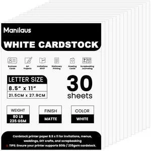 White Cardstock 8.5 x 11, Heavy 80 lb Card Stock Paper, 30 Sheets. White Cardstock 8.5 x 11, Heavy 80 lb Card Stock Paper, 30 Sheets.