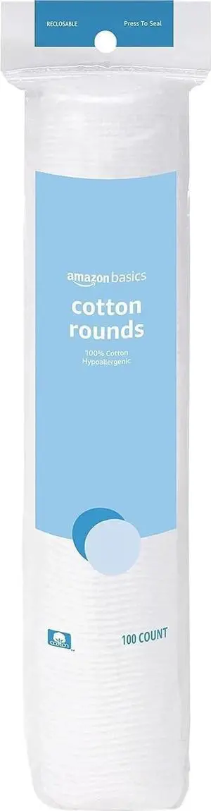 Amazon Basics Hypoallergenic Cotton Rounds for Makeup Removal and Skincare, 100 Count, 1 Pack Amazon Basics Hypoallergenic Cotton Rounds for Makeup Removal and Skincare, 100 Count, 1 Pack