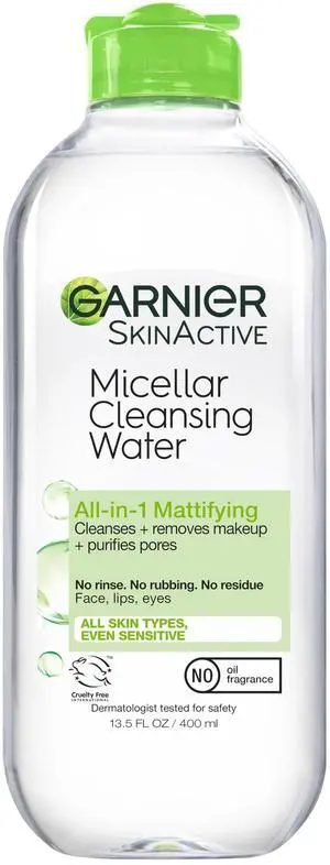Micellar Water for Oily Skin, Facial Cleanser & Makeup Remover, Mattifying, For All Skin Types, Vegan, Cruelty Free, 13.5 Fl Oz (400mL), 1 Count Micellar Water for Oily Skin, Facial Cleanser & Makeup Remover, Mattifying, For All Skin Types, Vegan, Cruelty Free, 13.5 Fl Oz (400mL), 1 Count