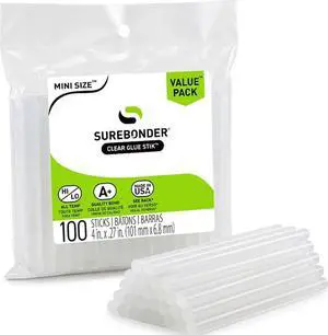 Clear, All Purpose, All Temp., Mini Size Hot Glue Sticks 0.27 in. Diameter, 4 in. Length -100 Pack Clear, All Purpose, All Temp., Mini Size Hot Glue Sticks 0.27 in. Diameter, 4 in. Length -100 Pack