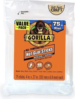 Hot Glue Sticks, Clear, Mini Size, 75 Count, 4" Long x 0.27" Hot Glue Sticks, Clear, Mini Size, 75 Count, 4" Long x 0.27"