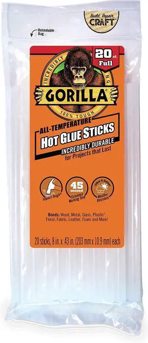 Hot Glue Sticks, Clear, Full Size, 8" x 0.43", 20 Count Hot Glue Sticks, Clear, Full Size, 8" x 0.43", 20 Count