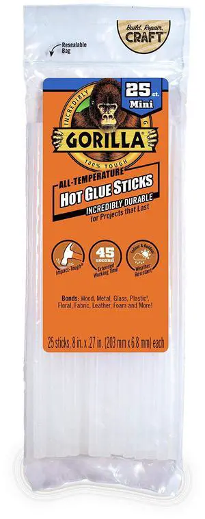 Hot Glue Sticks, Clear, Mini Size, 25 Count, 8" Long x 0.27" Hot Glue Sticks, Clear, Mini Size, 25 Count, 8" Long x 0.27"