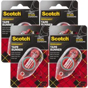 6061 Scotch Double Sided Adhesive Roller Tape Runner, Permanent, Acid-Free, Photo-Safe Adhesive for Scrapbooking, Photo Mounting, and Crafts, 0.27 in x 26 ft per Roller, Pack of 4 6061 Scotch Double Sided Adhesive Roller Tape Runner, Permanent, Acid-Free, Photo-Safe Adhesive for Scrapbooking, Photo Mounting, and Crafts, 0.27 in x 26 ft per Roller, Pack of 4
