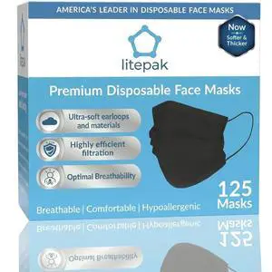 125-Pack Disposable Face Mask Premium Comfort Earloops with Dispenser Box (Black) 125-Pack Disposable Face Mask Premium Comfort Earloops with Dispenser Box (Black)