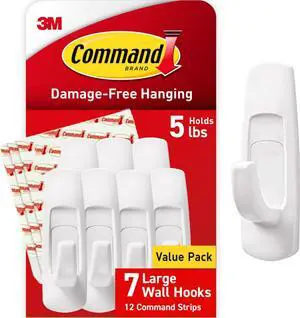Large Utility Hooks, 7-Hooks, 12-Strips, Organize Damage-Free Large Utility Hooks, 7-Hooks, 12-Strips, Organize Damage-Free