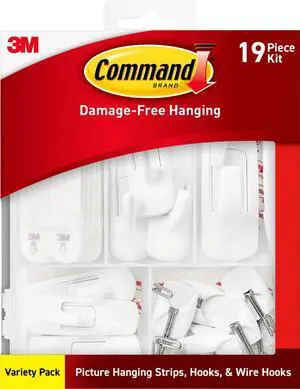 Variety Pack, Including 10 Pairs of Picture Hanging Strips, 6 Wire Hooks and 8 Utility Hooks for Hanging Christmas Decorations, Damage Free Hanging Up to 19 Items with Command Strips, 1 Kit Variety Pack, Including 10 Pairs of Picture Hanging Strips, 6 Wire Hooks and 8 Utility Hooks for Hanging Christmas Decorations, Damage Free Hanging Up to 19 Items with Command Strips, 1 Kit