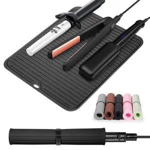 Large Heat Resistant Silicone Mat for Hair Tools: Curling Iron, Flat Iron, Hair Straightener - Portable Hair Styling Pad Cover Large Heat Resistant Silicone Mat for Hair Tools: Curling Iron, Flat Iron, Hair Straightener - Portable Hair Styling Pad Cover