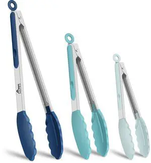 Premium Stainless Steel Locking Kitchen Tongs with Silicon Tips, Set of 3-7", 9" and 12" (Gradient Blue) Premium Stainless Steel Locking Kitchen Tongs with Silicon Tips, Set of 3-7", 9" and 12" (Gradient Blue)