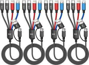 Travel Cruise Essentials 2026 4 in 2 Charging Cable with Dual Type-C Port, USBA/C Multi Charging Cable Cords, Multiple iPhone Charger Cord for iPhone17-8, Android, iPad, Car Accessories (4Packs 5FT) Travel Cruise Essentials 2026 4 in 2 Charging Cable with Dual Type-C Port, USBA/C Multi Charging Cable Cords, Multiple iPhone Charger Cord for iPhone17-8, Android, iPad, Car Accessories (4Packs 5FT)