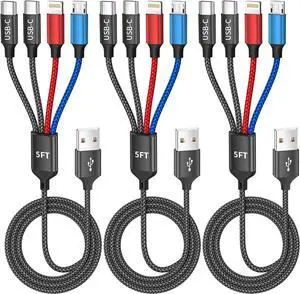 MPATIBY Dual Type-C 4 in 1 Multi Charging Cable for Multiple Devices with 2 USB-C/Lightning/Micro Port, USB Cable iPhone Charger Cord, Travel Charger for iPhone17-8, Android iPad and More- 3Packs 5FT MPATIBY Dual Type-C 4 in 1 Multi Charging Cable for Multiple Devices with 2 USB-C/Lightning/Micro Port, USB Cable iPhone Charger Cord, Travel Charger for iPhone17-8, Android iPad and More- 3Packs 5FT