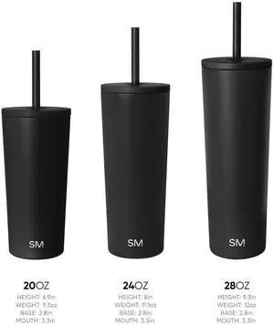 Classic Tumbler with Straw Lid | Insulated Iced Coffee Cup Reusable Stainless Steel Water Bottle Travel Mug | Gifts for Women Men Her Him | 24oz | Midnight Black Classic Tumbler with Straw Lid | Insulated Iced Coffee Cup Reusable Stainless Steel Water Bottle Travel Mug | Gifts for Women Men Her Him | 24oz | Midnight Black